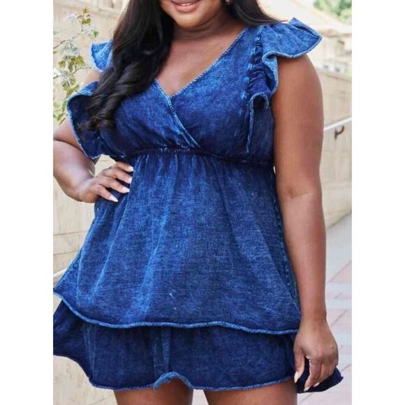 White Birch The Right Track Full Size Short Flutter Sleeve Mini Dress size m - Picture 7 of 7